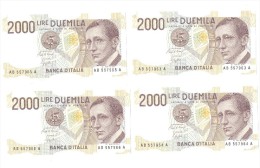 ITALIA BANCONOTE DA LIRE 2000  MARCONI LOTTO DI 4 CONSECUTIVE  SERIE AB 557963 A-AB 557966 A   FDS - 2000 Liras