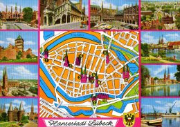 Lübeck - Mehrbildkarte 12  Mit Stadtplan - Luebeck