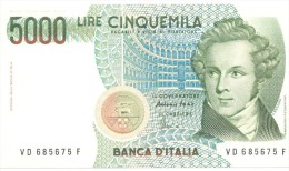 ITALIA BANCONOTA DA LIRE 5000  BELLINI SERIE VD 685675  F   FDS - 5000 Lire