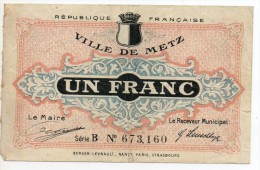 Metz - Un Franc-  1920 - Cámara De Comercio