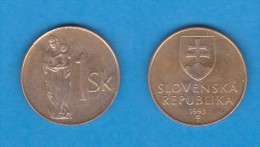 ESLOVAQUIA  1 CORONA  1.993  Bronce Acero KM#12   VF/MBC   DL-11.115 - Slovakia