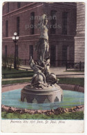 USA, ST PAUL MINNESOTA MN, CITY HALL PARK FOUNTAIN ~ Antique 1901 Vintage Postcard - St Paul