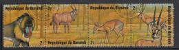 Burundi Used Scott #480 Strip Of 4 2fr Mandrill, Eland, Salt`s Dik-dik, Thomson`s Gazelles - Wildlife - Used Stamps