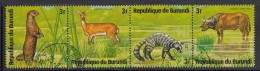 Burundi Used Scott #481 Strip Of 4 3fr African Small-clawed Otter, Reed Buck, Indian Civet, Cape Buffalo - Wildlife - Usati