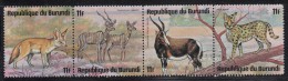 Burundi Used Scott #484 Strip Of 4 11fr Fennec, Lesser Kudus, Blesbok, Serval - Wildlife - Usati