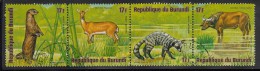 Burundi Used Scott #C220 Strip Of 4 17fr African Small-clawed Otter, Reed Buck, Indian Civet, Cape Buffalo - Wildlife - Usati