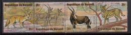 Burundi Used Scott #C223 Strip Of 4 31fr Fennec, Lesser Kudus, Blesbok, Serval - Wildlife - Used Stamps