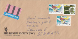 New Zealand FASTpost Par Avion Labels THE DANISH SOCIETY, AUCKLAND 1989 Cover 2x Windsurfing & Tree Baum (Kauri) - Airmail