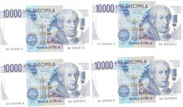 ITALIA N° 4 BANCONOTE CONSECUTIVE DA LIRE 10000  VOLTA SERIE GH 980565 D - GH 980568 D  FDS - 10.000 Lire