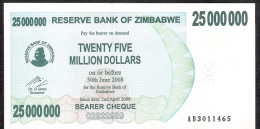 ZIMBABWE  P56 25.000.000 DOLLARS   2008 #AB Signature 5  UNC - Zimbabwe