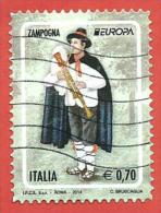 ITALIA REPUBBLICA USATO - 2014 - EUROPA - Zampogna - € 0,70 - S. 3475 - 2011-20: Used