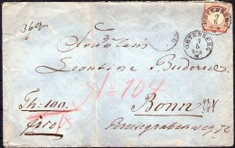 9 Kreuzer DR Nr. 27 Auf Wertbrief über 100 Thaler Von Ortenberg 7.6.1874 An Buderus In Bonn - Storia Postale