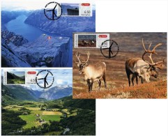 DENMARK / DANEMARK (2014) - ATM Maximum Cards NORDIA 2014 NORWAY - Preikestolen, Preacher´s Pulpit, Geiranger, Reindeer - Vignette [ATM]