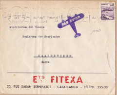 12967# MAROC LETTRE PAR AVION Obl CASABLANCA 1953 SAARBRUCKEN SARRE SAAR - Poste Aérienne
