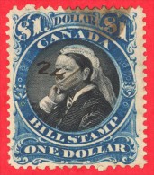 Canada Revenue # FB52 1 Dollar  - O -  Dated  1868 - Bill Stamp /  Timbre De Loi - Steuermarken