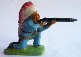 Figurine CYRNOS INDIEN IND I 2 TIREUR FUSIL A GENOUX Bleu 60's Pas Starlux Clairet - Starlux