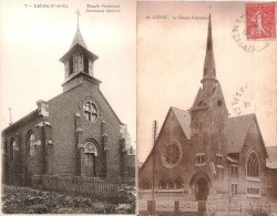 LIEVIN  - Temples Protestants . 2 CPA  L'ancien Temple  Détruit En 1916 Et Le Nouveau Temple - Lievin