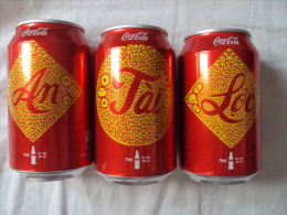 Set Of 03 Vietnam Viet Nam Coke Coca Cola Empty Cans : New Year 2015 - Opened At Bottom - Blikken