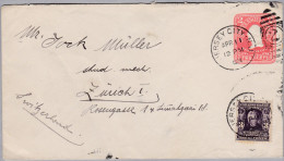 USA 1904-04-11 JERSEY CITY 2Cent GS + 3Cent Zusatz Nach Zürich Schweiz - Covers & Documents