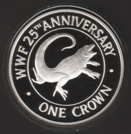 TURKS AND CAICOS 1 CROWN 1988 •  IGUANE  WWF 25th ANNIVERSARY •  ARGENT SILVER  PROOF - Turks & Caicos (Îles)