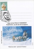9234- TRANSARCTIC EXPEDITION, SVALBARD, SLEIGH, DOGS, WALLY HERBERT, SPECIAL POSTCARD, 2009, ROMANIA - Expéditions Arctiques