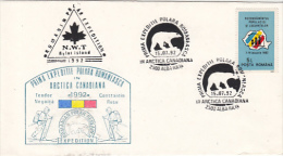 698FM- FIRST ROMANIA ARCTIC EXPEDITION, T. NEGOITA, C. RUSU, POLAR BEAR, SPECIAL COVER, 1992, ROMANIA - Expéditions Arctiques