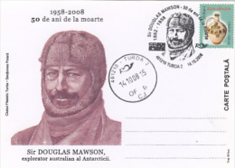 9238- SIR DOUGLAS MAWSON, AUSTRALIAN ANTARCTIC EXPLORER, SPECIAL POSTCARD, 2008, ROMANIA - Polarforscher & Promis