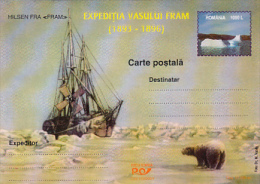 9239- FRAM SHIP ANTARCTIC EXPEDITION, POLAR BEAR, POSTCARD STATIONERY, 2001, ROMANIA - Antarctische Expedities