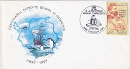 699FM- BELGICA SHIP ANTARCTIC EXPEDITION, PENGUINS, SPECIAL COVER, 1998, ROMANIA - Antarctische Expedities