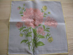 Pochette /mouchoir Années 1945/50 Bouquet De  Dahlias  Roses  Sur Fond Gris Neuf TBE 28 X 28 Cm Env" - Mouchoirs