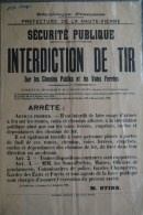 87 -  LIMOGES - RARE  AFFICHE SECURITE PUBLIQUE 1932- INTERDICTION DE TIR- M. STIRN - Affiches