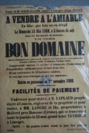 87 -LIMOGES -CHAMBOURSAT COUZEIX- RARE AFFICHE BOUQUILLARD-1908 VENTE DOMAINE -LAPLAUD- M. LADURE A MALLERET BOUSSAC- - Plakate