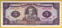 EQUATEUR - Billet De 5 Sucres. 22-11-1988. Pick: 113d. NEUF - Equateur