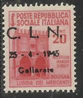 ITALY ITALIA 1945 CLN GALLARATE MONUMENTS DESTROYED OVERPRINTED MONUMENTI DISTRUTTI SOPRASTAMPATO CENT. 20 MNH - Comitato Di Liberazione Nazionale (CLN)