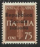 EMISSIONI LOCALI TERAMO 1944 SOPRASTAMPATO D´ ITALIA ITALY OVERPRINTED AEREA AIRMAIL CENT. 75 MNH - Ortsausgaben/Autonome A.