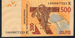 W.A.S. Letter K SENEGAL   P719Kc 500  FRANCS  2012   DATED 2014   (20)14    UNC. - Sénégal