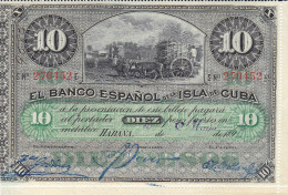 CUBA  , BILLETE   DE 10 PESOS,  AÑO   1896 - Andere & Zonder Classificatie