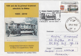 9334- TRAM, TRAMWAY, SIBIU FIRST ELECTRIC TRAMWAY, SPECIAL COVER, 2010, ROMANIA - Tranvie
