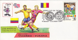 9451- USA'94 SOCCER WORLD CUP, COLUMBIA- ROMANIA GAME, SPECIAL COVER, 1994, ROMANIA - 1994 – Estados Unidos