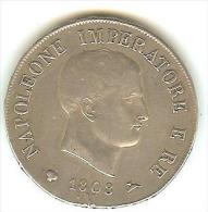 Italie)  Napoleone Imperatore - 5 Lires - 1808 M  Tranche Relief : Argent - Napoléonniennes - Napoléonniennes