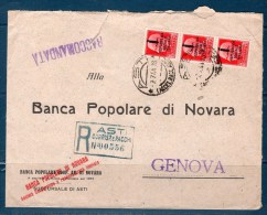 Italia / RSI 1944 - Raccomandata Da Asti Per Genova-- Affrancatura  75Cent - Marcophilia