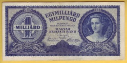 HONGRIE - Billet De 1 Milliard Milpengö. 3-6-1946. Pick: 131. SUP - Hungría