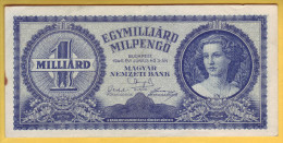 HONGRIE - Billet De 1 Milliard Milpengö. 3-6-1946. Pick: 131. SUP - Ungarn