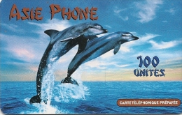 CARTE-PREPAYEE-ASIE PHONE-100U-DAUPHINS-30/09 /2001-R° MAT-V°2 Cadres N° Tel--Pt N° Code-Lasers  Fins-TBE- - Delphine