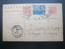 1921, Ganzsache  Nach  Belgien - Briefe U. Dokumente