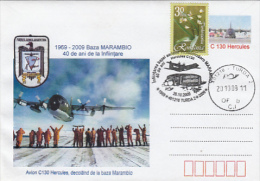 9576- MARAMBIO ANTARCTIC BASE, PLANE, SPECIAL COVER, 2009, ROMANIA - Research Stations