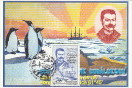 9579- BELGICA ANTARCTIC EXPEDITION, EMIL RACOVITA, SHIP, PENGUINS, MAXIMUM CARD, 1998, ROMANIA - Antarctische Expedities