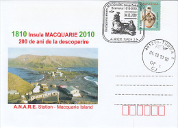 9589- LACHLAM MACQUARIE, EXPLORER, MACQUARIE ISLAND, STATION, SEALS, SPECIAL COVER, 2010, ROMANIA - Explorateurs