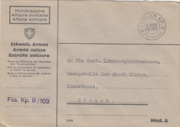 9601- SWISS ARMY, FUSILIER KP. II/103 FIELD POST, MILITARY WAR FIELD CORRESPONDENCE, SWITZERLAND - Documents