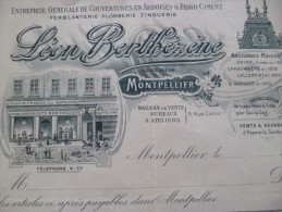 Superbe Facture Illustrée Montpellier. Maison Léon Berthézène. 191? 5  Rue  Collot.Entreprise De Couverture En Ardoises - Chemist's (drugstore) & Perfumery